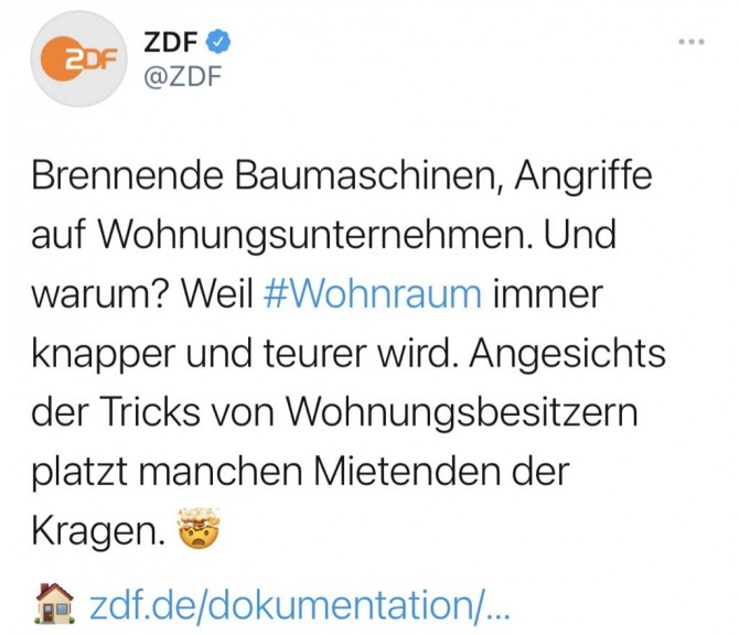 Das ZDF ruft die Gebührenzahler zu Verständnis für Gewalt in Immobilienfragen auf (Quelle: ZDF)